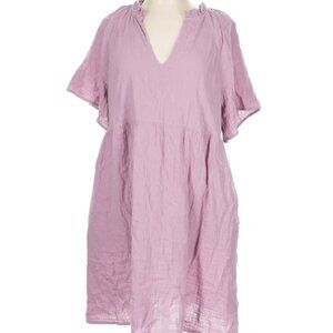 Split-Neck Crinkle Gauze Mini Swing Dress